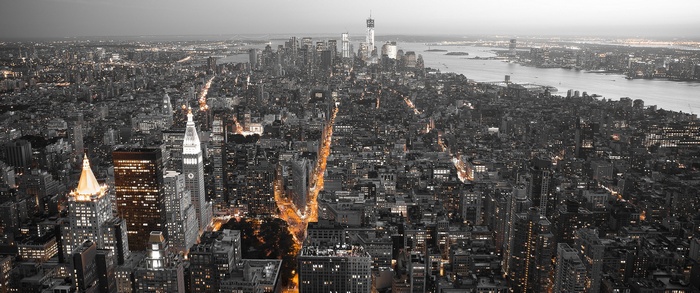 New York City cityscape with selective coloring at night