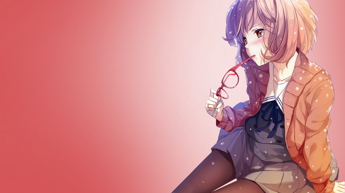 Kuriyama Mirai from Kyoukai no Kanata holding glasses