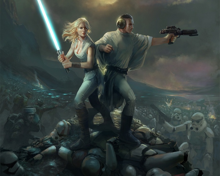Rey and Kylo Ren in Star Wars battle