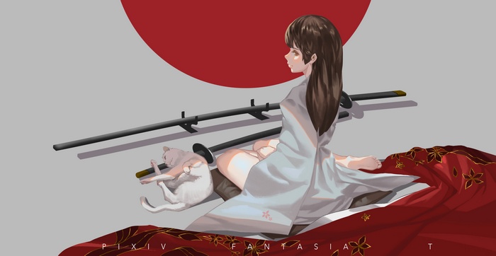 Girl with Katana and Cats