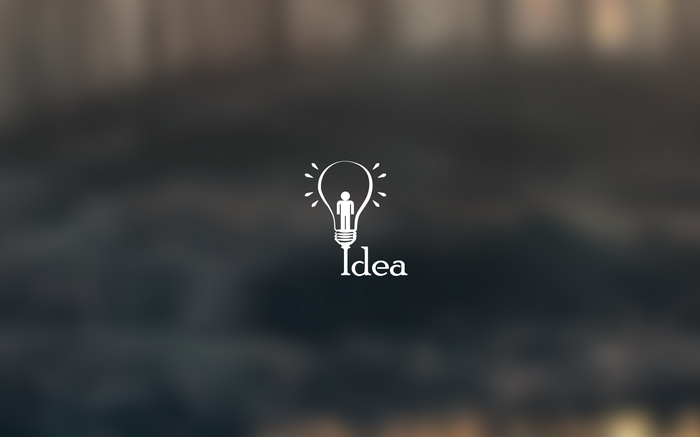 Minimalist light bulb with person and the word Idea