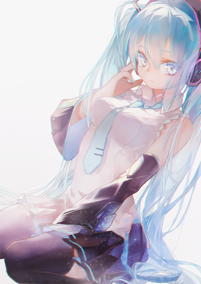 Hatsune Miku with headphones and light blue hair