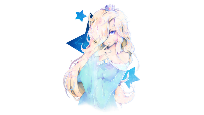 blue eyes, Rosalina, blue dress, white background, Princess Rosalina, dress, anime girls, blonde