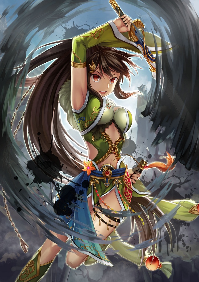 Anime girl with long hair and sword