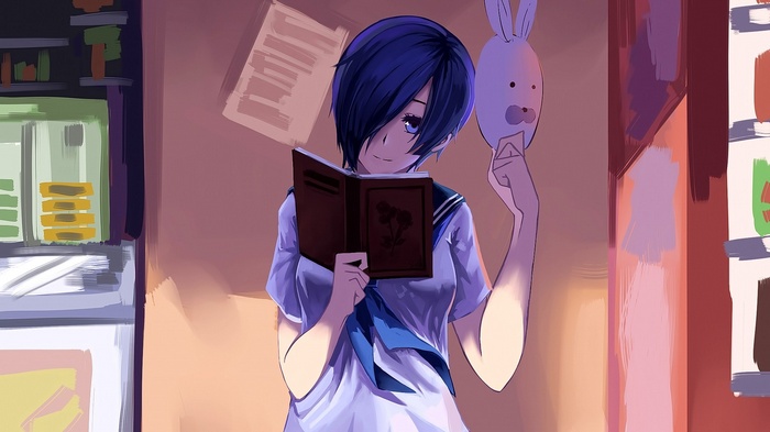 Kirishima Touka reading a book with a mask