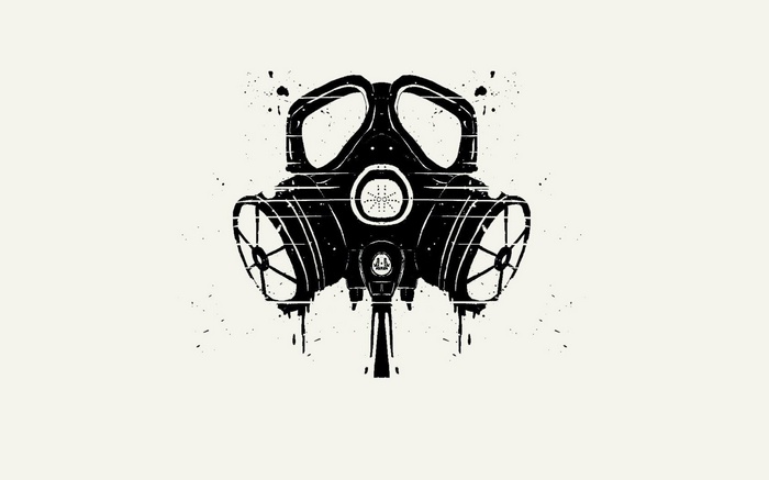 Monochrome gas mask with splatter effect