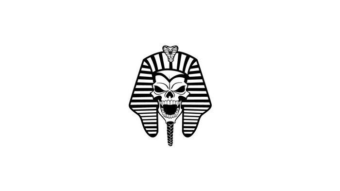 Pharaoh skull with snake artwork