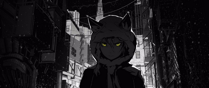 Anime character with cat ears in a dark city