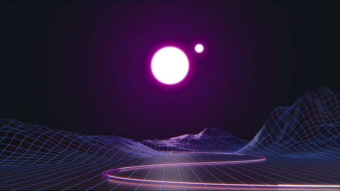 Abstract retro-futuristic landscape with planets