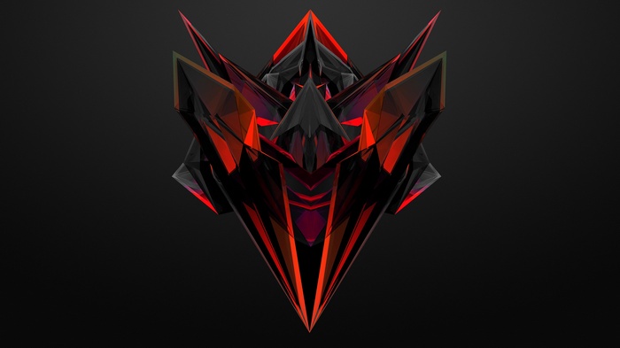 Abstract geometric crystal formation with red and black colors