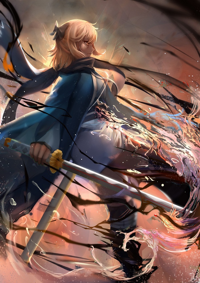 Sakura Saber from Fate/Grand Order with a katana