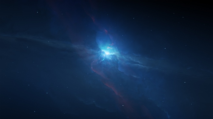 A bright blue nebula in deep space
