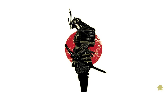 Samurai warrior in traditional armor with sword