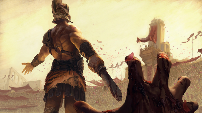 Gladiator victorious in bloody arena