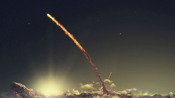 Comet streaking across a starry night sky