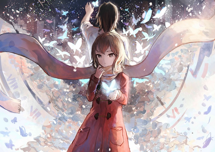 Hinazuki Kayo and Fujinuma Satoru with butterflies