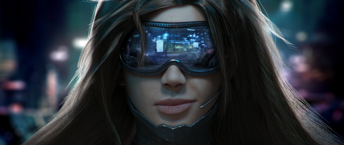 Cyberpunk woman with futuristic goggles