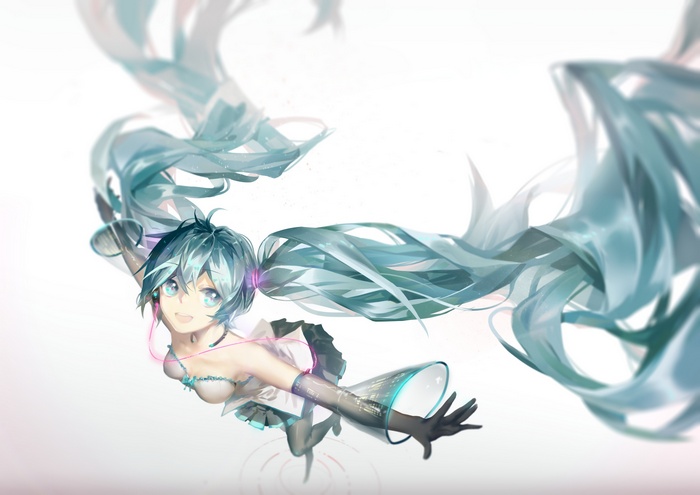Hatsune Miku with flowing aqua twintails
