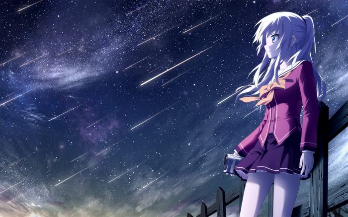 Nao Tomori in a school uniform under a starry sky