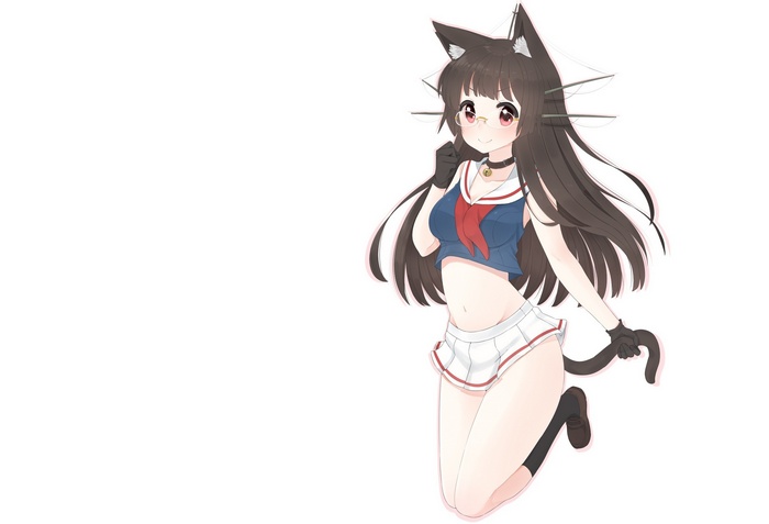 Choukai (KanColle) cat girl with glasses and tail