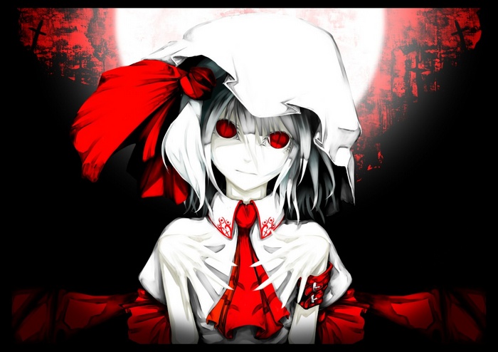 Remilia Scarlet with Red Eyes and White Hair