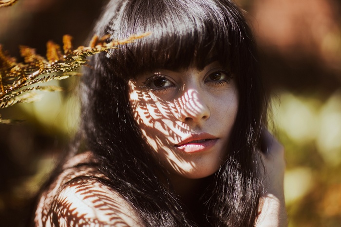 Ruby James with dappled sunlight on her face