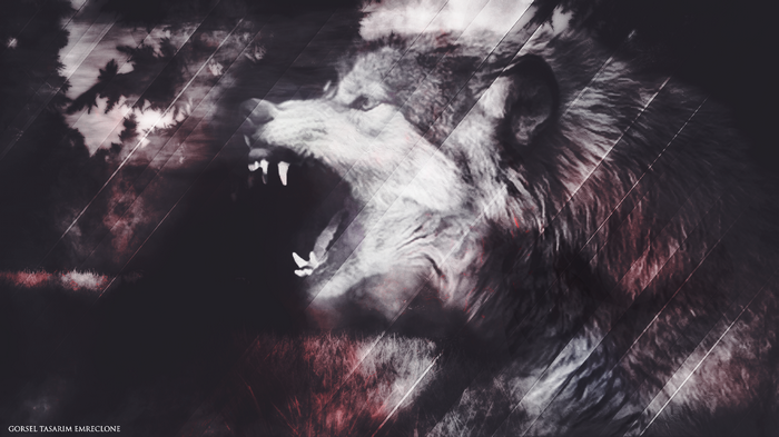 Wolf roaring with stylized background
