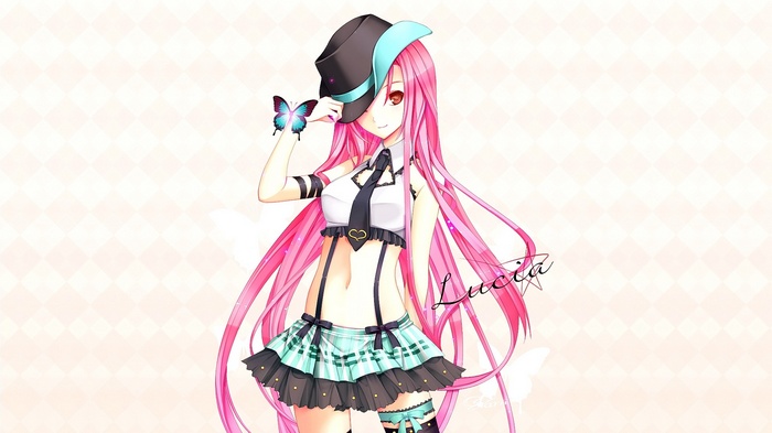 Lucia from PangYa with pink hair and a butterfly