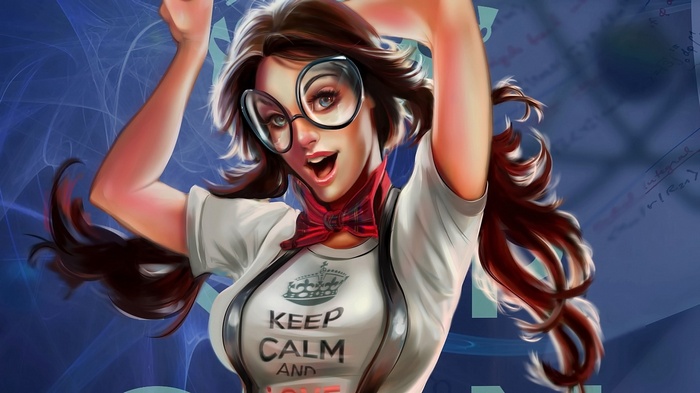 Anime girl with glasses and pigtails, Keep Calm and Love