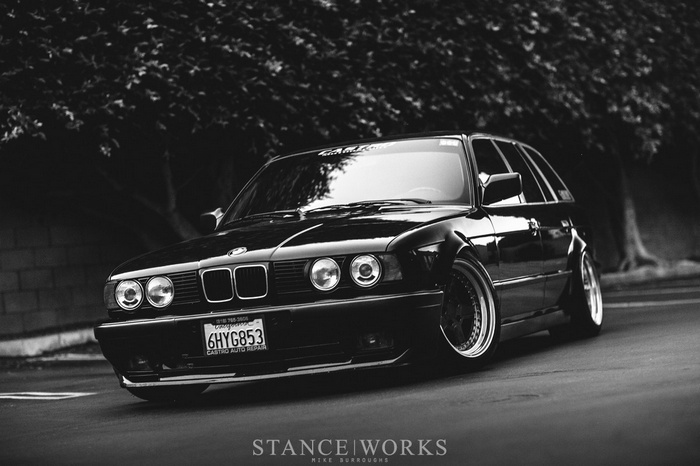 Black BMW E34 Touring with Stanceworks