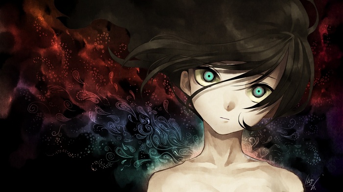 Artwork of a girl with dark hair and blue eyes