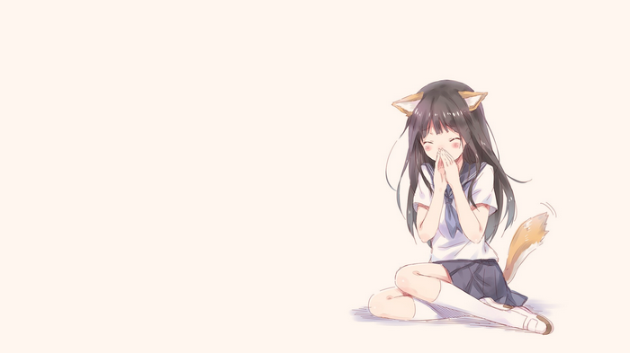 Anime girl with dog ears and tail in school uniform