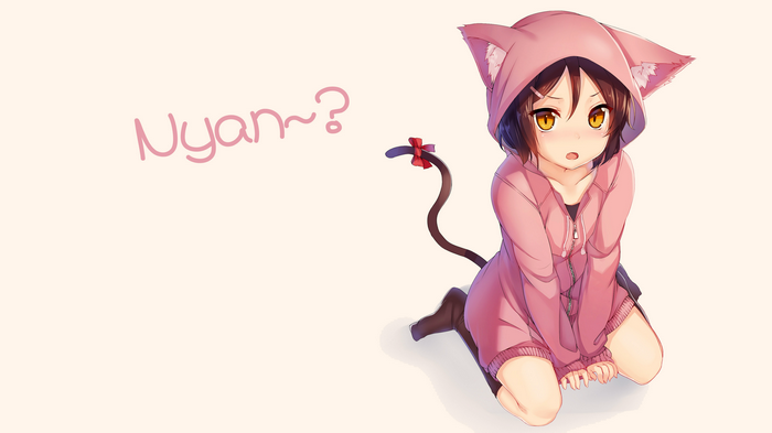 Anime girl with cat ears and tail saying Nyan