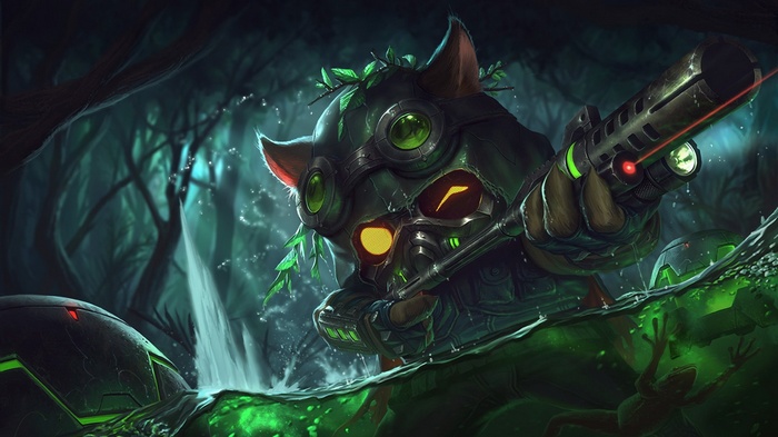 Teemo in a swamp with a rifle