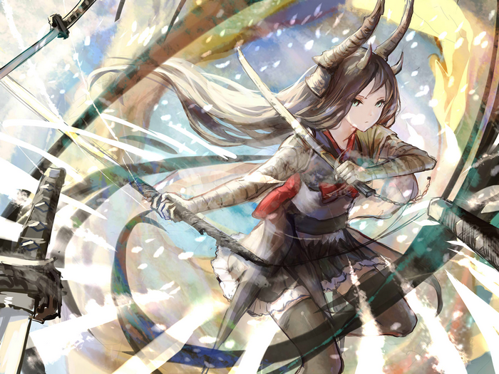 Anime Girl with Horns and Swords