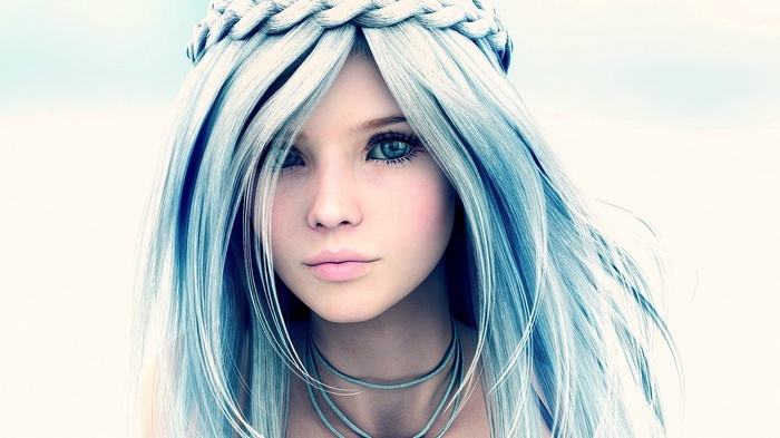 Anime girl with blue hair and braided headband