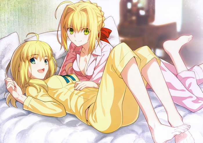 cleavage, ahoge, open shirt, Saber Extra, Takeuchi Takashi, blonde, Fate Series, anime girls, Saber, no bra, feet, anime, FateStay Night