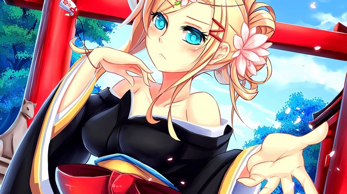 Annie Leonhart in Kimono near a Shrine