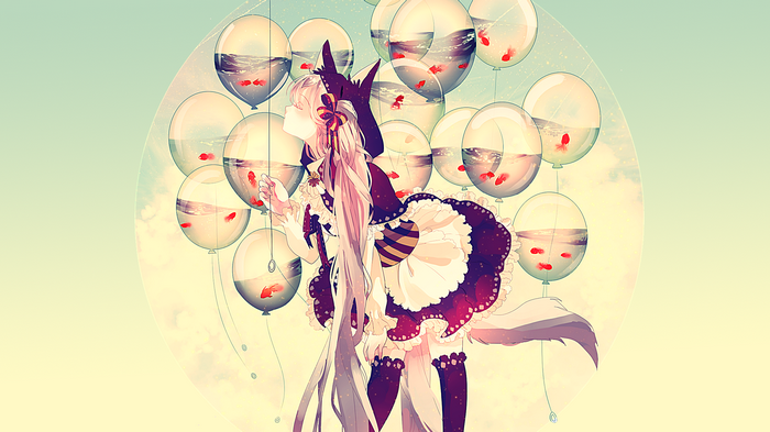 Anime girl with balloons filled with goldfish