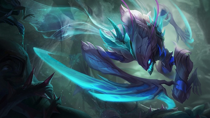 Kha'Zix from League of Legends in a dark environment