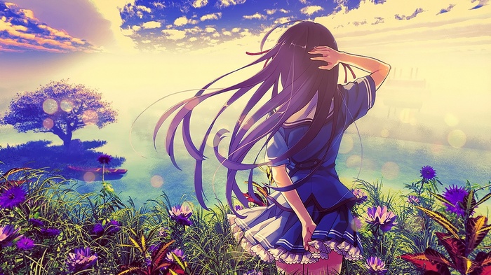 Koga Sayoko in a field of purple flowers
