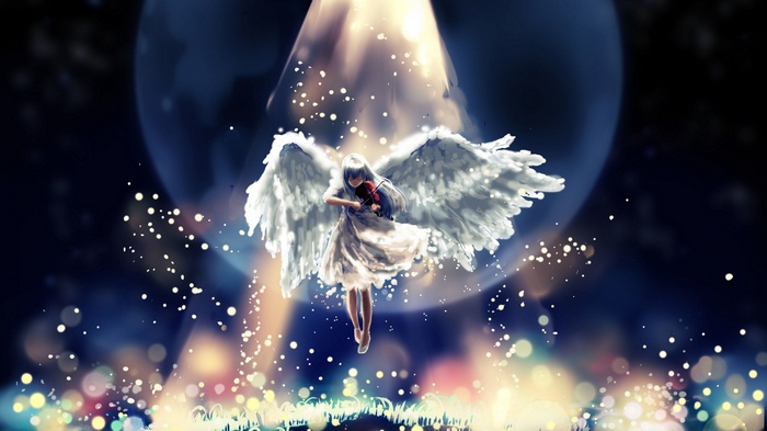 Angel playing violin under spotlight