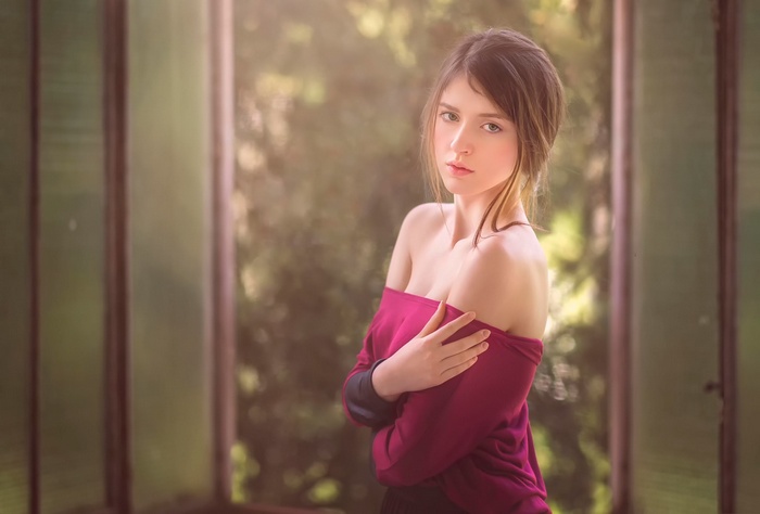 Woman with off-the-shoulder top