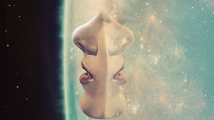 Reflection of a face in space with stars