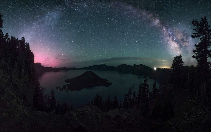 Crater Lake National Park at Night with Milky Way