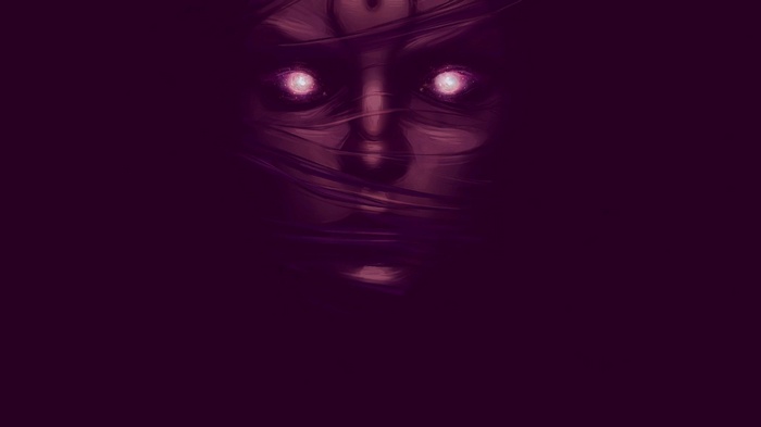 Digital art of a face with glowing eyes