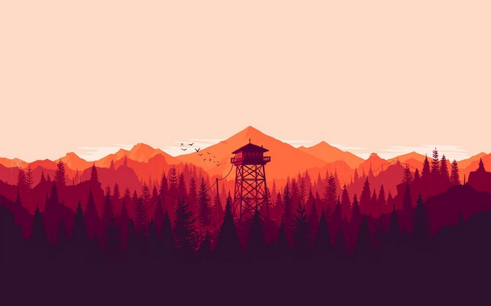 Firewatch tower in a mountain forest landscape