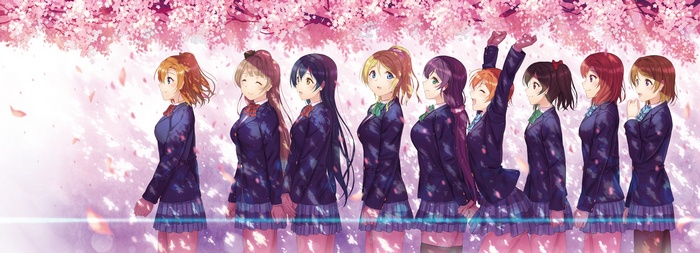 Love Live! School Idol Project girls under cherry blossoms