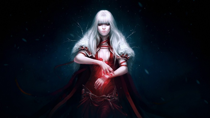 Fantasy art of a woman with white hair