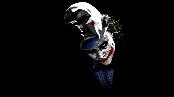 The Joker wearing a mask